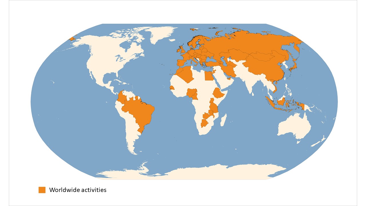 World map showing in which countries Panteia has worked